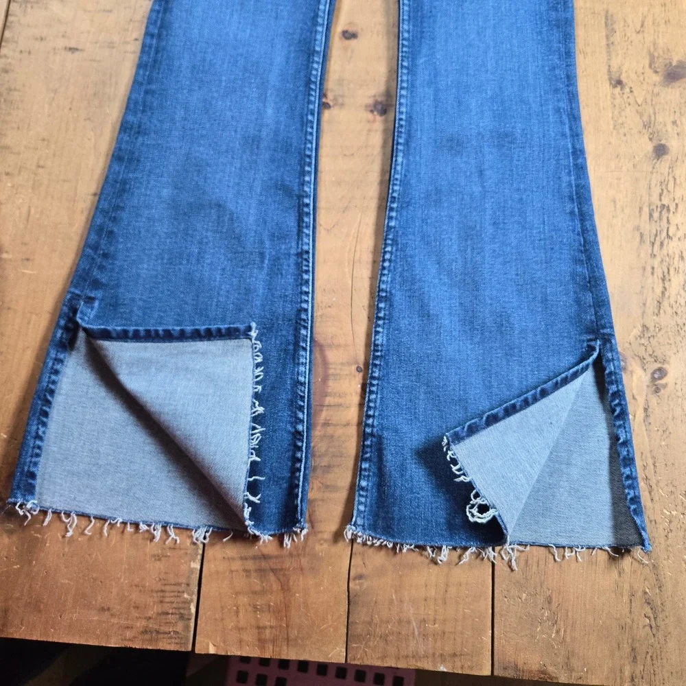 Free People We The Free Level Up Slit Bootcut Jeans Blue Flare Raw Hem 28x31